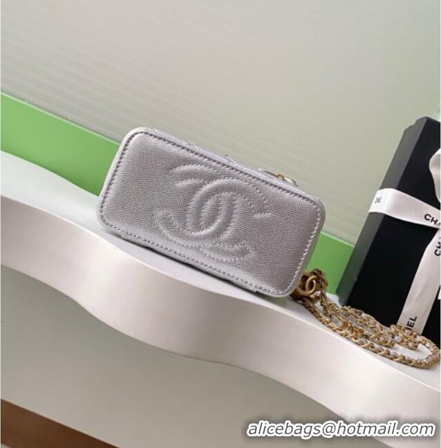 Buy Discount Chanel Grainy Calfskin Large Vanity with CC Chain AP3940 Silver 2025