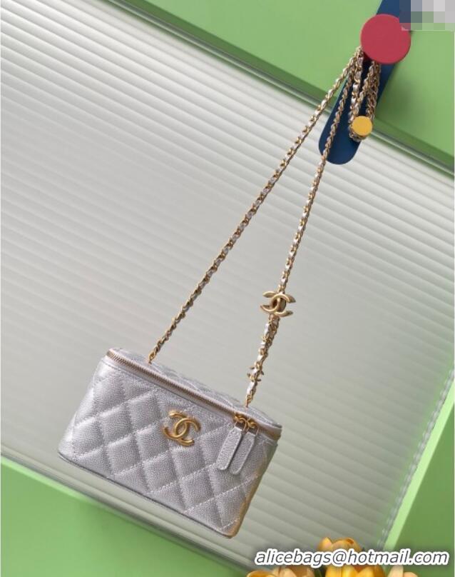 Buy Discount Chanel Grainy Calfskin Large Vanity with CC Chain AP3940 Silver 2025