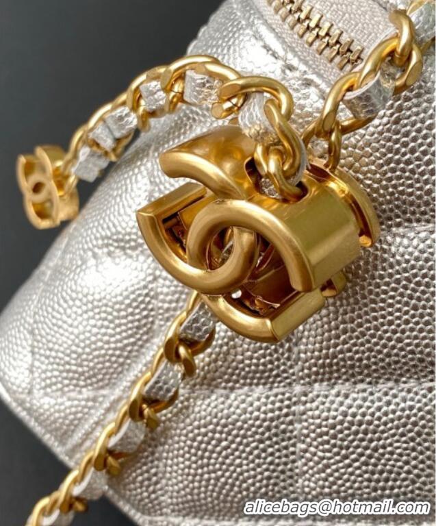Buy Discount Chanel Grainy Calfskin Large Vanity with CC Chain AP3940 Silver 2025