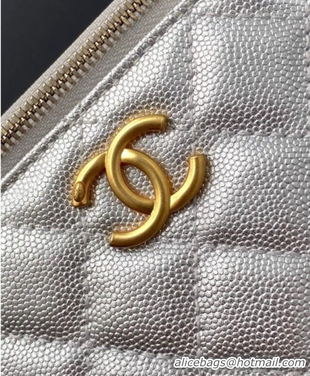 Buy Discount Chanel Grainy Calfskin Large Vanity with CC Chain AP3940 Silver 2025