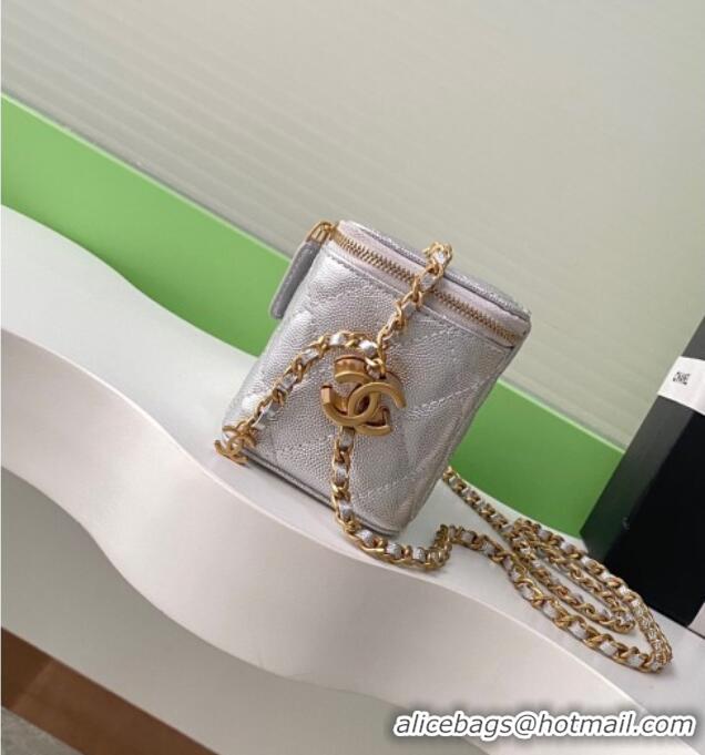 Buy Discount Chanel Grainy Calfskin Large Vanity with CC Chain AP3940 Silver 2025