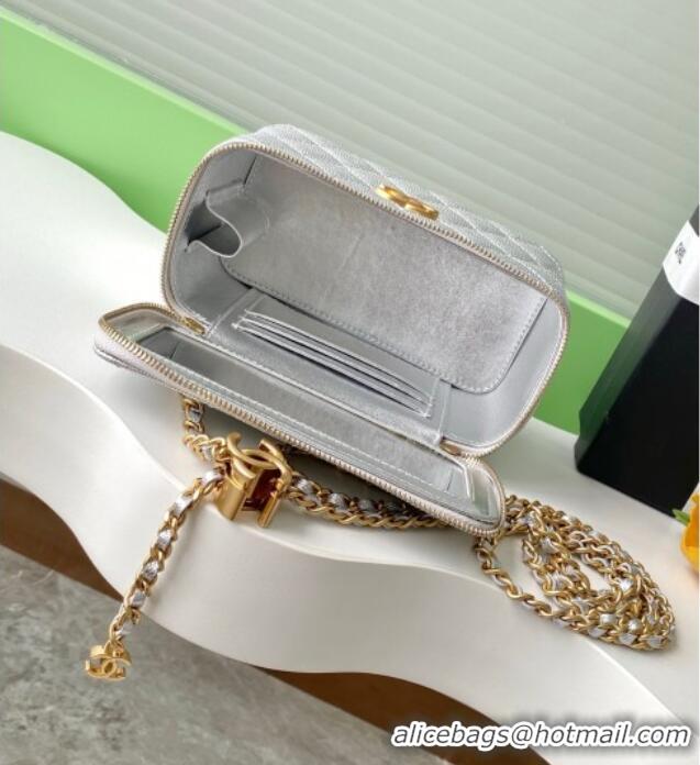 Buy Discount Chanel Grainy Calfskin Large Vanity with CC Chain AP3940 Silver 2025