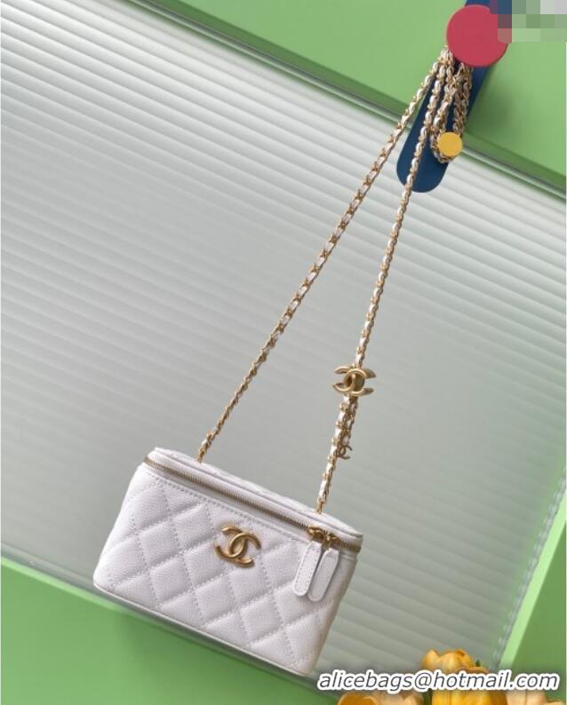 New Fashion Chanel Grainy Calfskin Large Vanity with CC Chain AP3940 White 2025