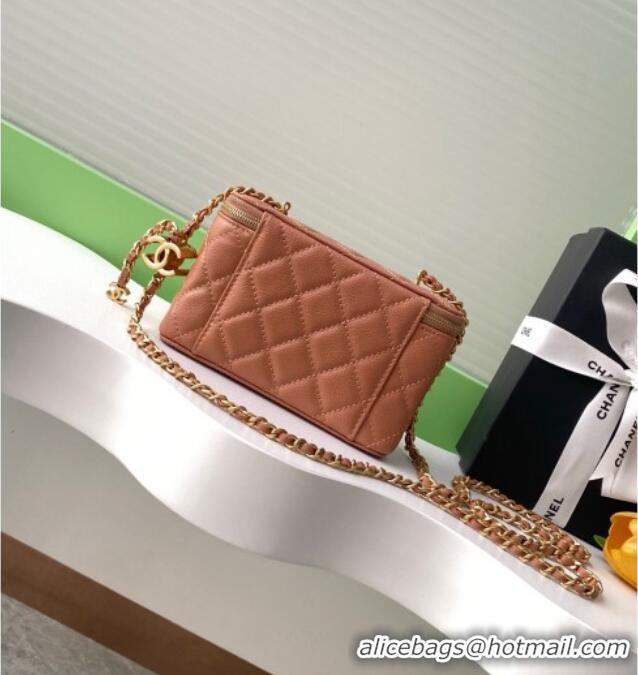New Style Chanel Grainy Calfskin Large Vanity with CC Chain AP3940 Brown 2025