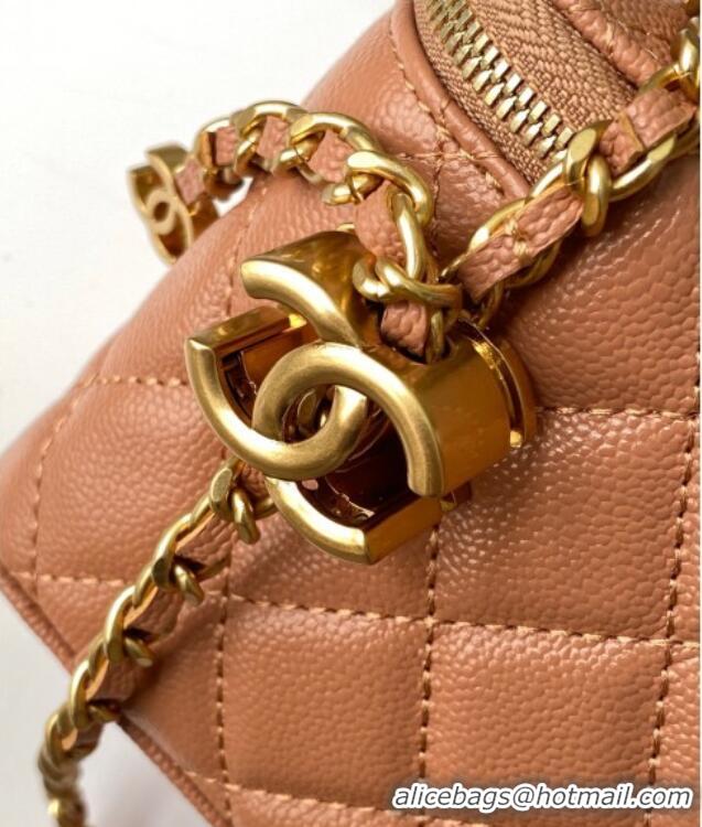 New Style Chanel Grainy Calfskin Large Vanity with CC Chain AP3940 Brown 2025