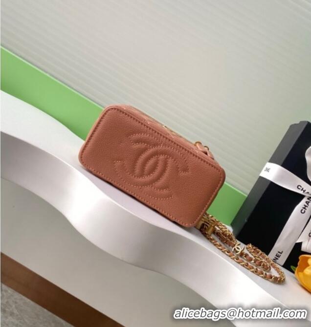 New Style Chanel Grainy Calfskin Large Vanity with CC Chain AP3940 Brown 2025