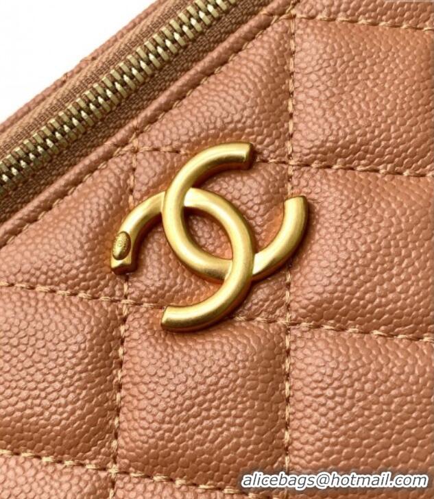 New Style Chanel Grainy Calfskin Large Vanity with CC Chain AP3940 Brown 2025