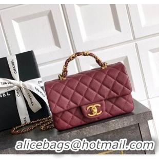 New Style Chanel Grained Shiny Calfskin Mini Flap Bag with Top Handle and Chain AS5701 Burgundy 2025