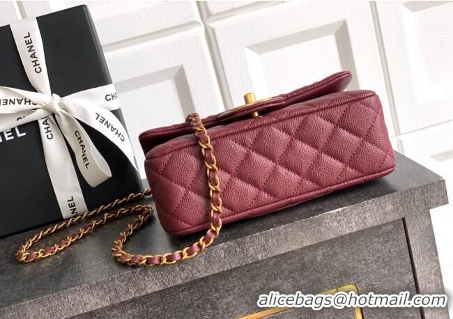 New Style Chanel Grained Shiny Calfskin Mini Flap Bag with Top Handle and Chain AS5701 Burgundy 2025