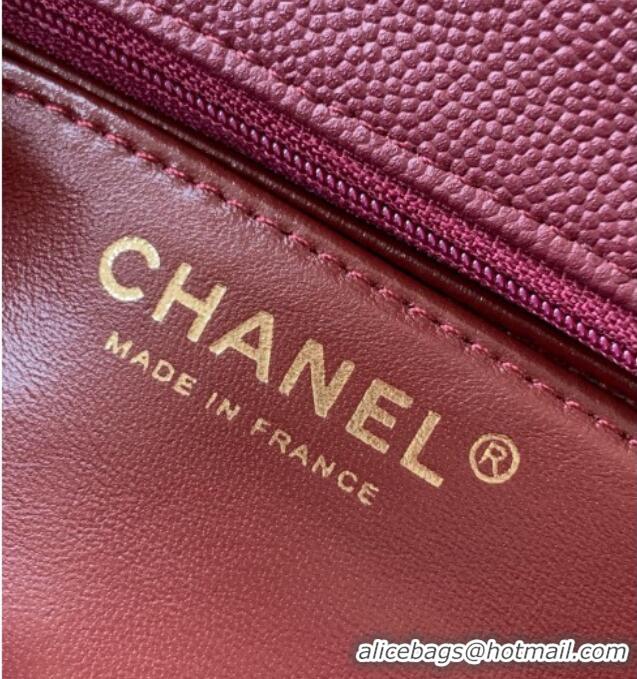 New Style Chanel Grained Shiny Calfskin Mini Flap Bag with Top Handle and Chain AS5701 Burgundy 2025
