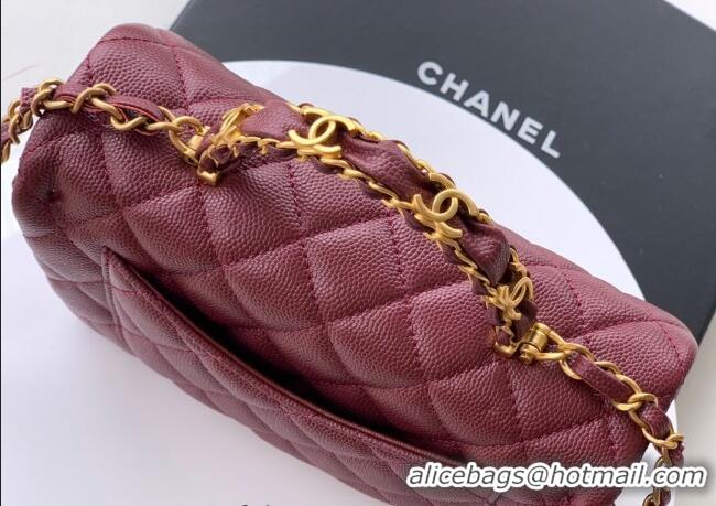 New Style Chanel Grained Shiny Calfskin Mini Flap Bag with Top Handle and Chain AS5701 Burgundy 2025