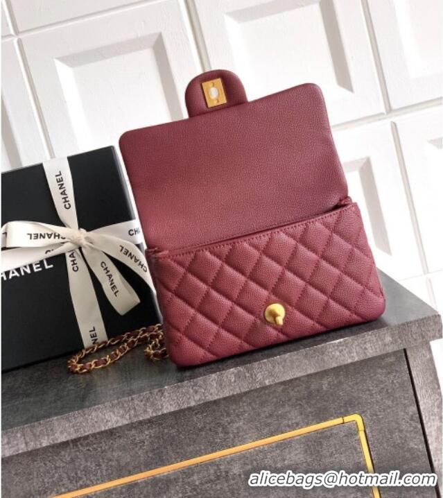 New Style Chanel Grained Shiny Calfskin Mini Flap Bag with Top Handle and Chain AS5701 Burgundy 2025