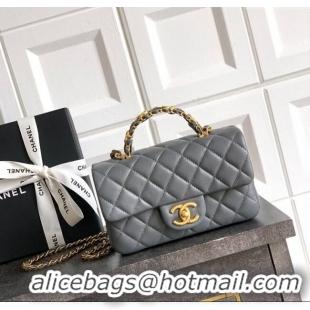 New Stylish Chanel Grained Shiny Calfskin Mini Flap Bag with Top Handle and Chain AS5701 Grey 2025