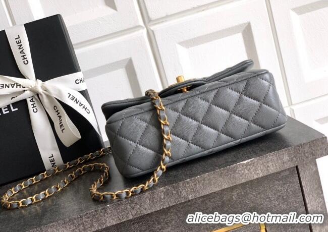 New Stylish Chanel Grained Shiny Calfskin Mini Flap Bag with Top Handle and Chain AS5701 Grey 2025