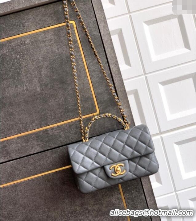 New Stylish Chanel Grained Shiny Calfskin Mini Flap Bag with Top Handle and Chain AS5701 Grey 2025
