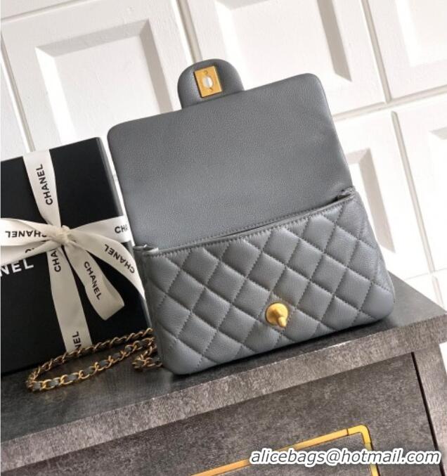 New Stylish Chanel Grained Shiny Calfskin Mini Flap Bag with Top Handle and Chain AS5701 Grey 2025
