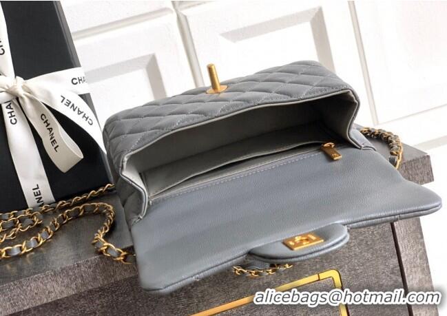 New Stylish Chanel Grained Shiny Calfskin Mini Flap Bag with Top Handle and Chain AS5701 Grey 2025