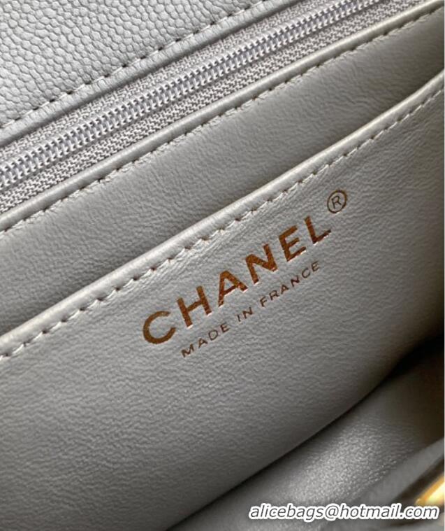New Stylish Chanel Grained Shiny Calfskin Mini Flap Bag with Top Handle and Chain AS5701 Grey 2025