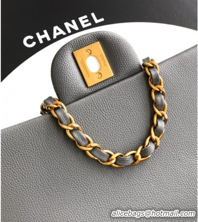 New Stylish Chanel Grained Shiny Calfskin Mini Flap Bag with Top Handle and Chain AS5701 Grey 2025