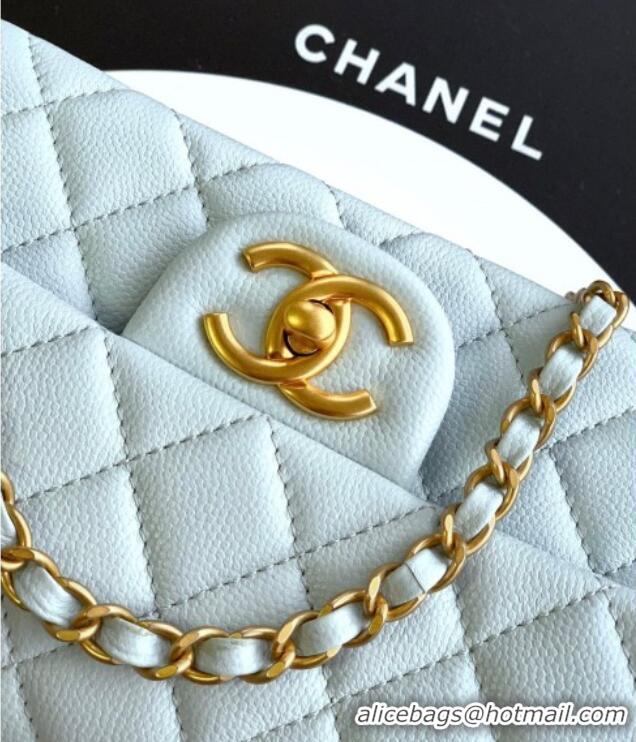 Top Quality Chanel Grained Shiny Calfskin Mini Flap Bag with Top Handle and Chain AS5701 Light Blue 2025