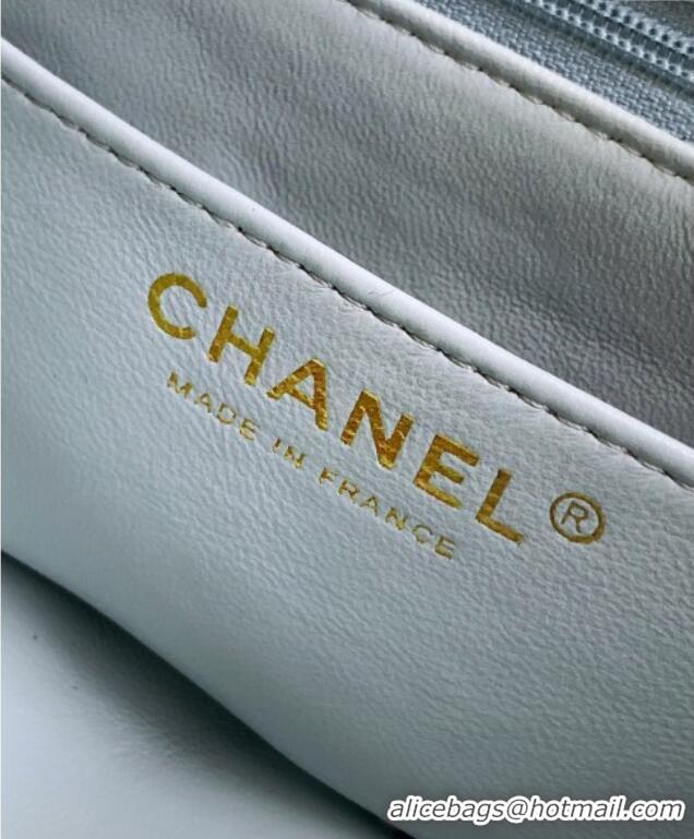 Top Quality Chanel Grained Shiny Calfskin Mini Flap Bag with Top Handle and Chain AS5701 Light Blue 2025
