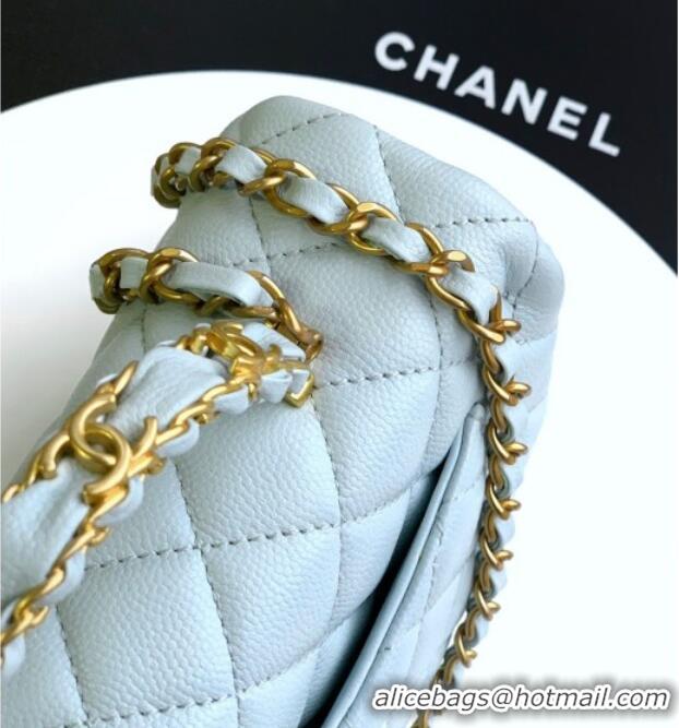 Top Quality Chanel Grained Shiny Calfskin Mini Flap Bag with Top Handle and Chain AS5701 Light Blue 2025