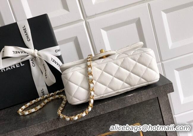 New Product Chanel Grained Shiny Calfskin Mini Flap Bag with Top Handle and Chain AS5701 White 2025