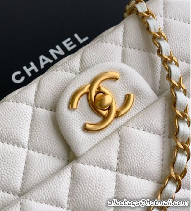 New Product Chanel Grained Shiny Calfskin Mini Flap Bag with Top Handle and Chain AS5701 White 2025