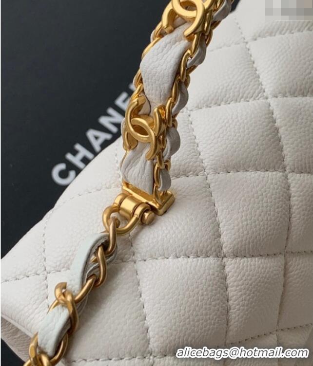 New Product Chanel Grained Shiny Calfskin Mini Flap Bag with Top Handle and Chain AS5701 White 2025