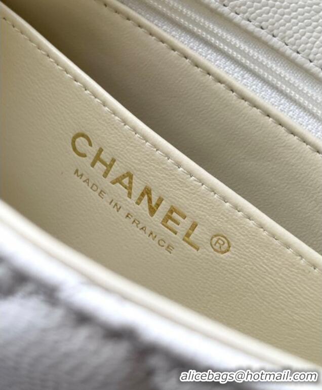 New Product Chanel Grained Shiny Calfskin Mini Flap Bag with Top Handle and Chain AS5701 White 2025