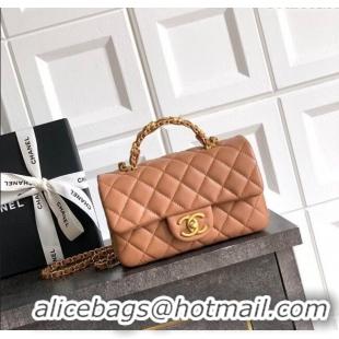 Grade Design Chanel Grained Shiny Calfskin Mini Flap Bag with Top Handle and Chain AS5701 Camel Brown 2025