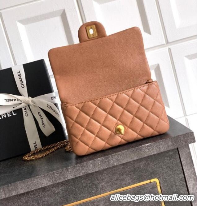 Grade Design Chanel Grained Shiny Calfskin Mini Flap Bag with Top Handle and Chain AS5701 Camel Brown 2025