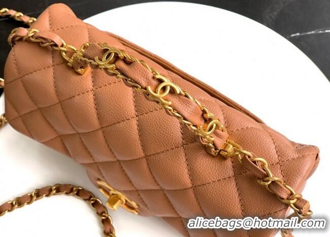 Grade Design Chanel Grained Shiny Calfskin Mini Flap Bag with Top Handle and Chain AS5701 Camel Brown 2025