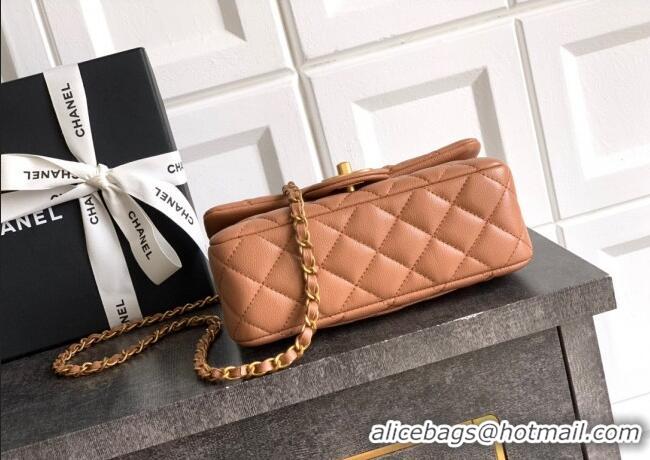 Grade Design Chanel Grained Shiny Calfskin Mini Flap Bag with Top Handle and Chain AS5701 Camel Brown 2025