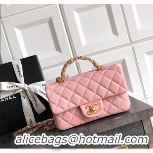 Buy Wholesale Chanel Grained Shiny Calfskin Mini Flap Bag with Top Handle and Chain AS5701 Light Pink 2025