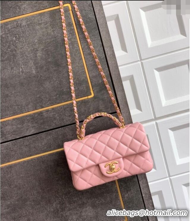 Buy Wholesale Chanel Grained Shiny Calfskin Mini Flap Bag with Top Handle and Chain AS5701 Light Pink 2025