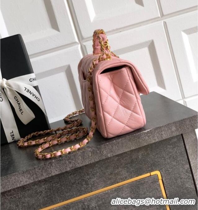 Buy Wholesale Chanel Grained Shiny Calfskin Mini Flap Bag with Top Handle and Chain AS5701 Light Pink 2025