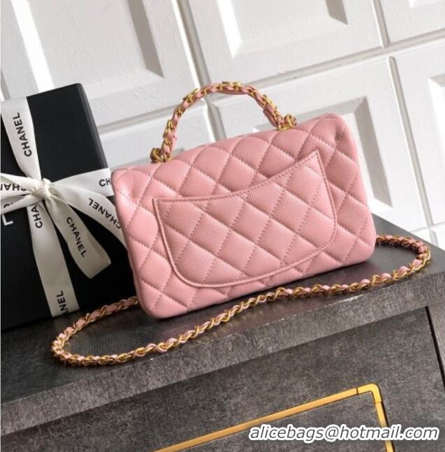 Buy Wholesale Chanel Grained Shiny Calfskin Mini Flap Bag with Top Handle and Chain AS5701 Light Pink 2025