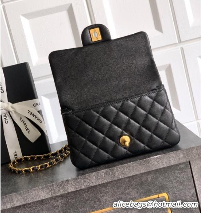 Spot Cheap Chanel Grained Shiny Calfskin Mini Flap Bag with Top Handle and Chain AS5701 Black 2025