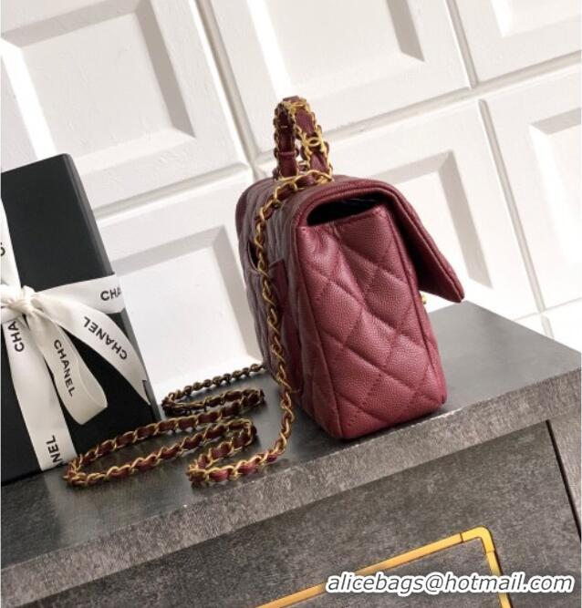 Top Quality Chanel Grained Shiny Calfskin Small Flap Bag with Top Handle and Chain AS5702 Burgundy 2025