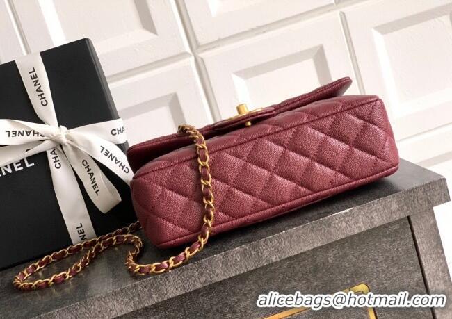 Top Quality Chanel Grained Shiny Calfskin Small Flap Bag with Top Handle and Chain AS5702 Burgundy 2025
