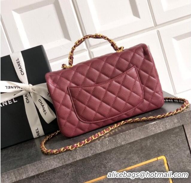 Top Quality Chanel Grained Shiny Calfskin Small Flap Bag with Top Handle and Chain AS5702 Burgundy 2025