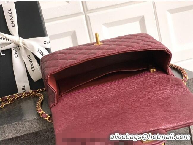 Top Quality Chanel Grained Shiny Calfskin Small Flap Bag with Top Handle and Chain AS5702 Burgundy 2025