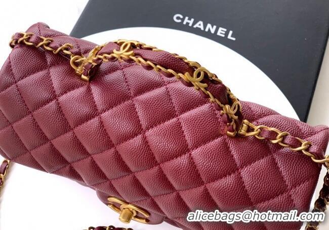 Top Quality Chanel Grained Shiny Calfskin Small Flap Bag with Top Handle and Chain AS5702 Burgundy 2025