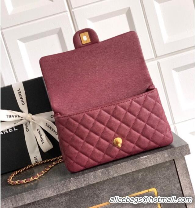 Top Quality Chanel Grained Shiny Calfskin Small Flap Bag with Top Handle and Chain AS5702 Burgundy 2025