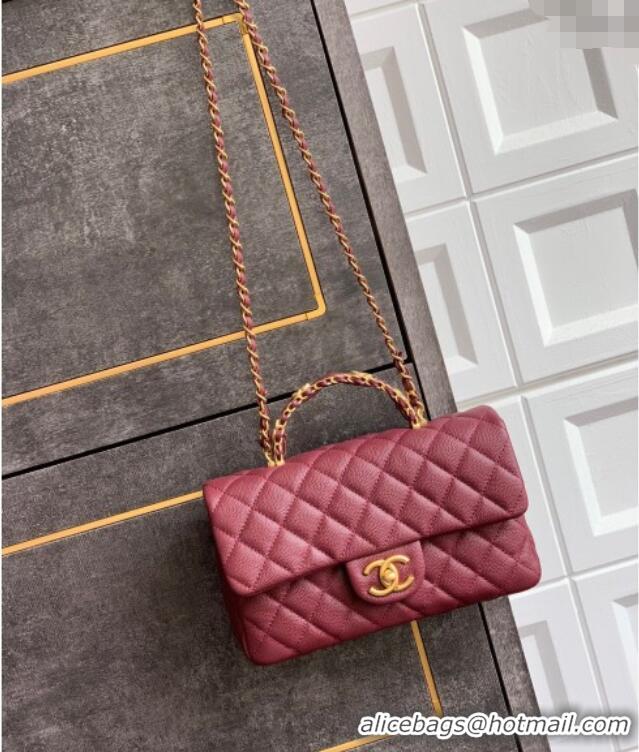Top Quality Chanel Grained Shiny Calfskin Small Flap Bag with Top Handle and Chain AS5702 Burgundy 2025