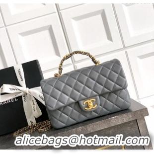 High Quality Chanel Grained Shiny Calfskin Small Flap Bag with Top Handle and Chain AS5702 Grey 2025