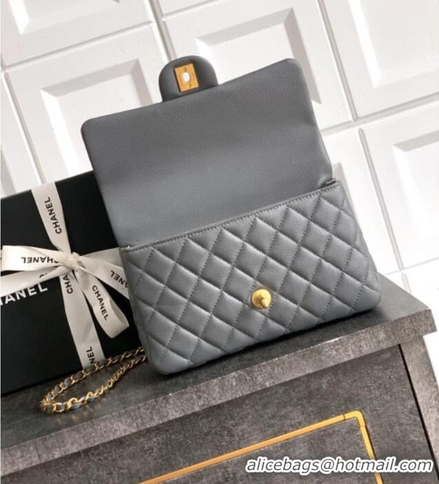 High Quality Chanel Grained Shiny Calfskin Small Flap Bag with Top Handle and Chain AS5702 Grey 2025