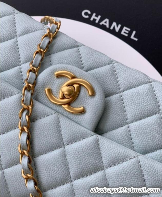 Original Cheap Chanel Grained Shiny Calfskin Small Flap Bag with Top Handle and Chain AS5702 Light Blue 2025