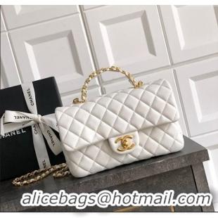 Best Price Chanel Grained Shiny Calfskin Small Flap Bag with Top Handle and Chain AS5702 White 2025